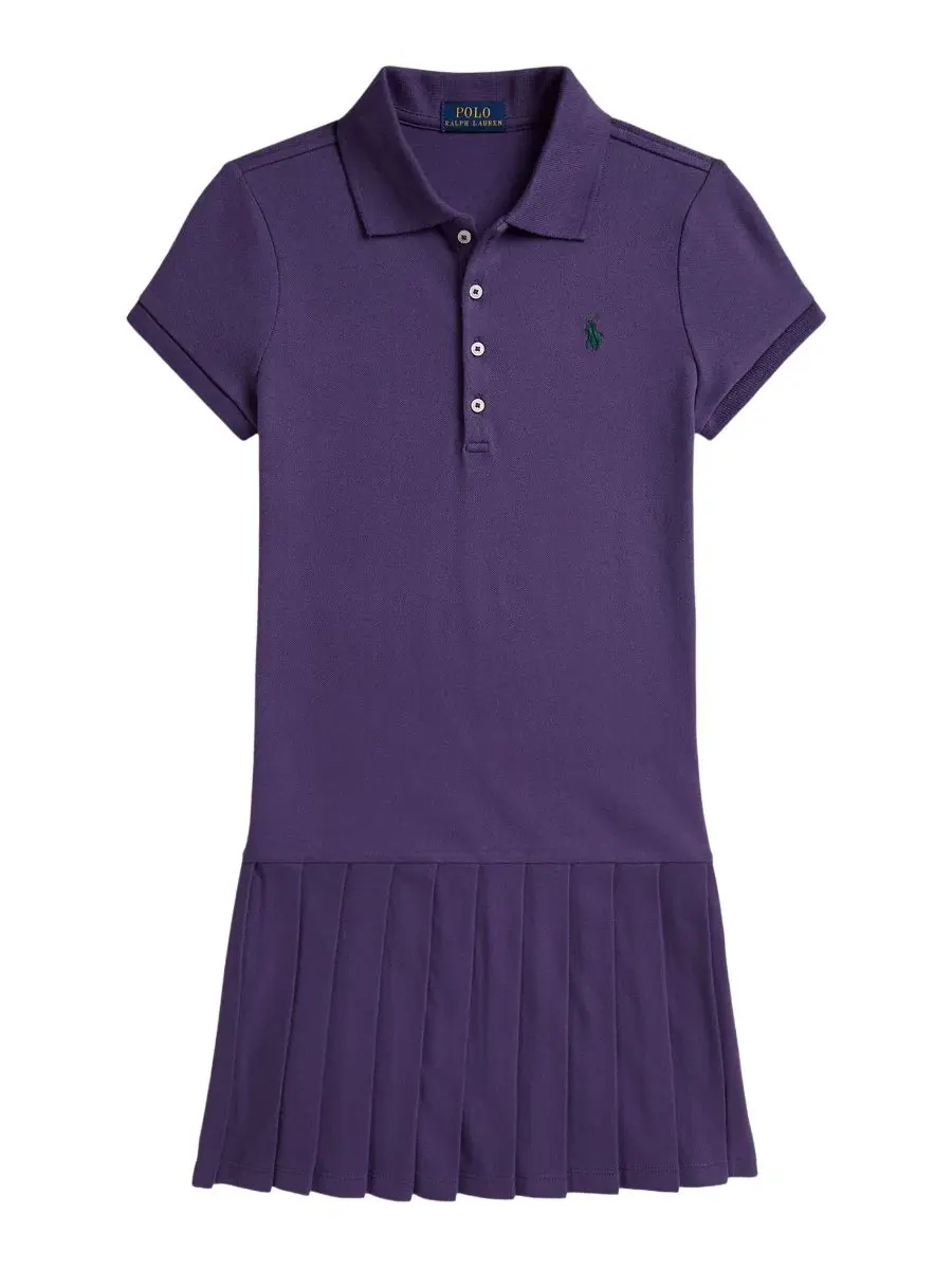 Платье-поло с плиссированной юбкой из хлопковой сетки Polo Ralph Lauren — изображение 1 из 3, фиолетовый