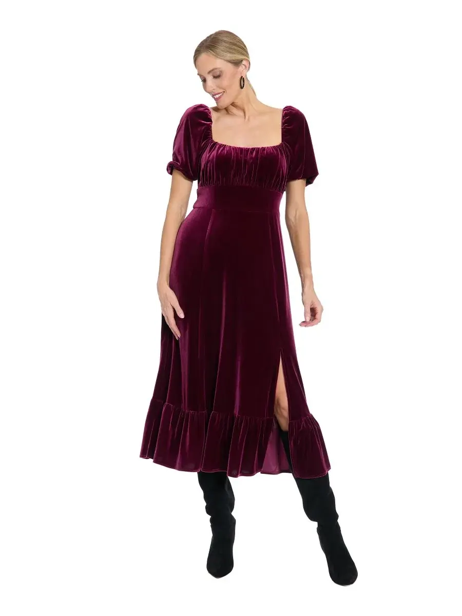 Платье-миди с квадратным вырезом Petite Square Neck Midi Dress London Times — изображение 1 из 3, портвейн