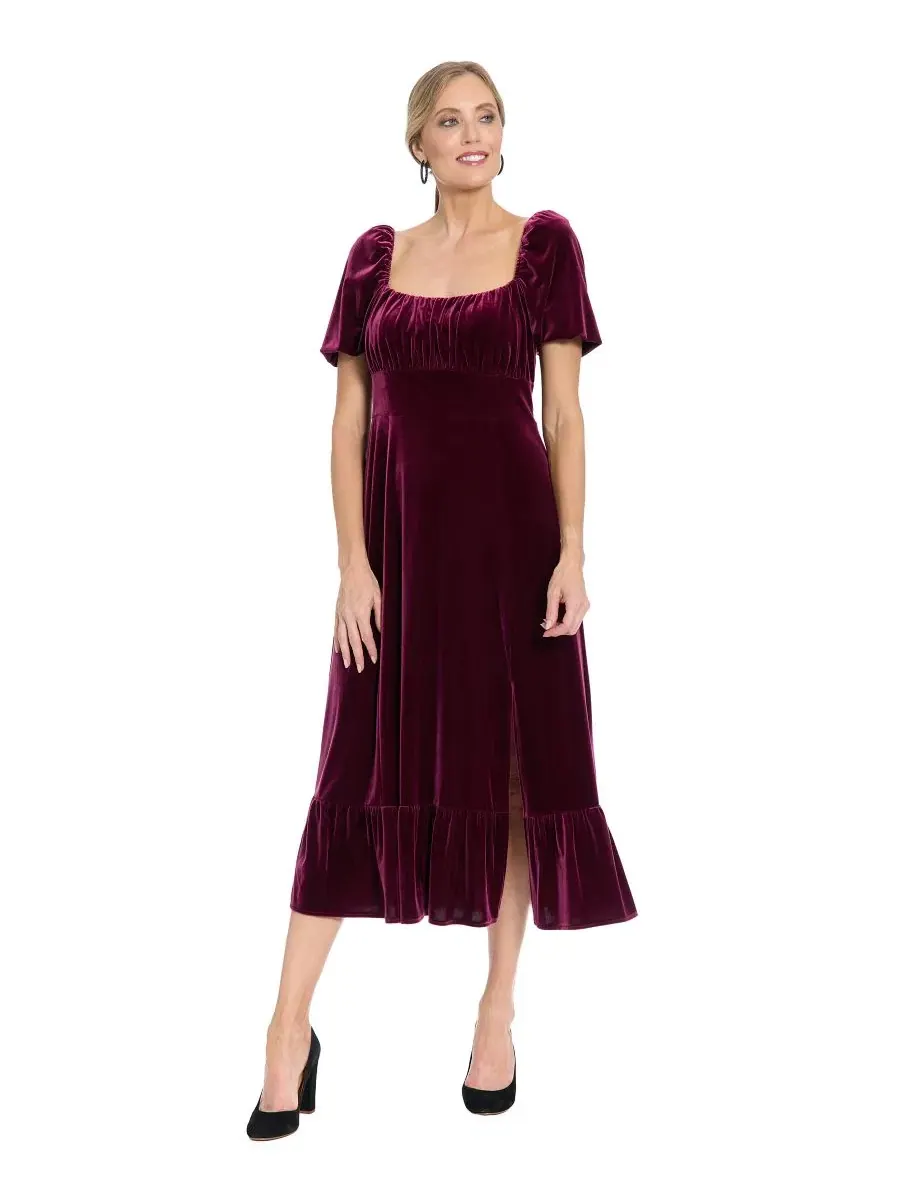 Платье-миди с квадратным вырезом Petite Square Neck Midi Dress London Times — изображение 2 из 3, портвейн