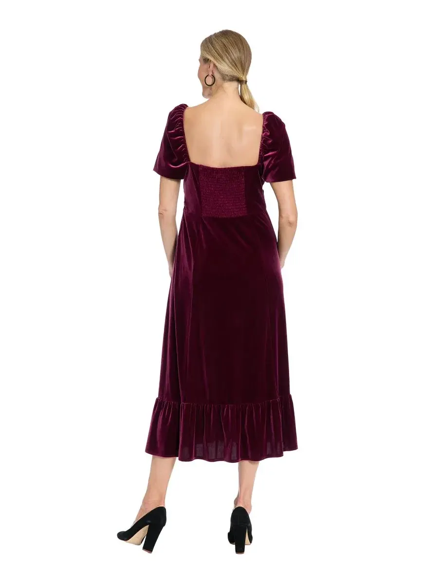 Платье-миди с квадратным вырезом Petite Square Neck Midi Dress London Times — изображение 3 из 3, портвейн