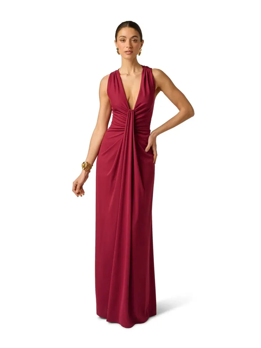 Платье-бальное с запахом Artisan Plunge V-Neck Draped Ball Gown Adrianna — изображение 1 из 5, багряный