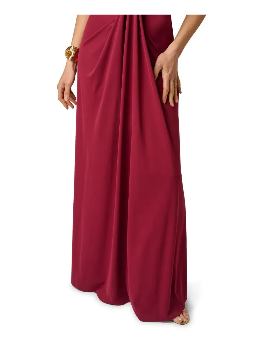 Платье-бальное с запахом Artisan Plunge V-Neck Draped Ball Gown Adrianna — изображение 4 из 5, багряный