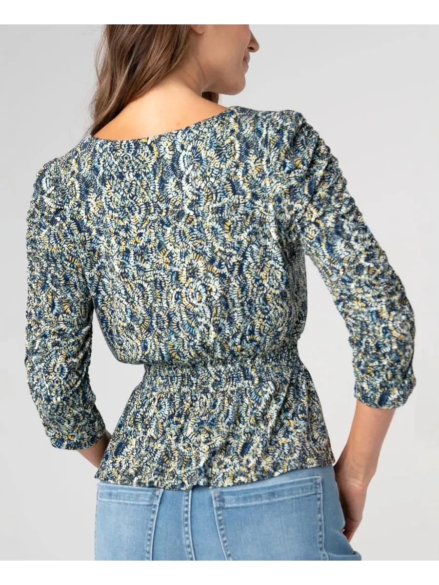 Топ с рукавами 3/4 и принтом, модель Ruched-Sleeve V-Neck Knit Liverpool Los Angeles — изображение 3 из 3