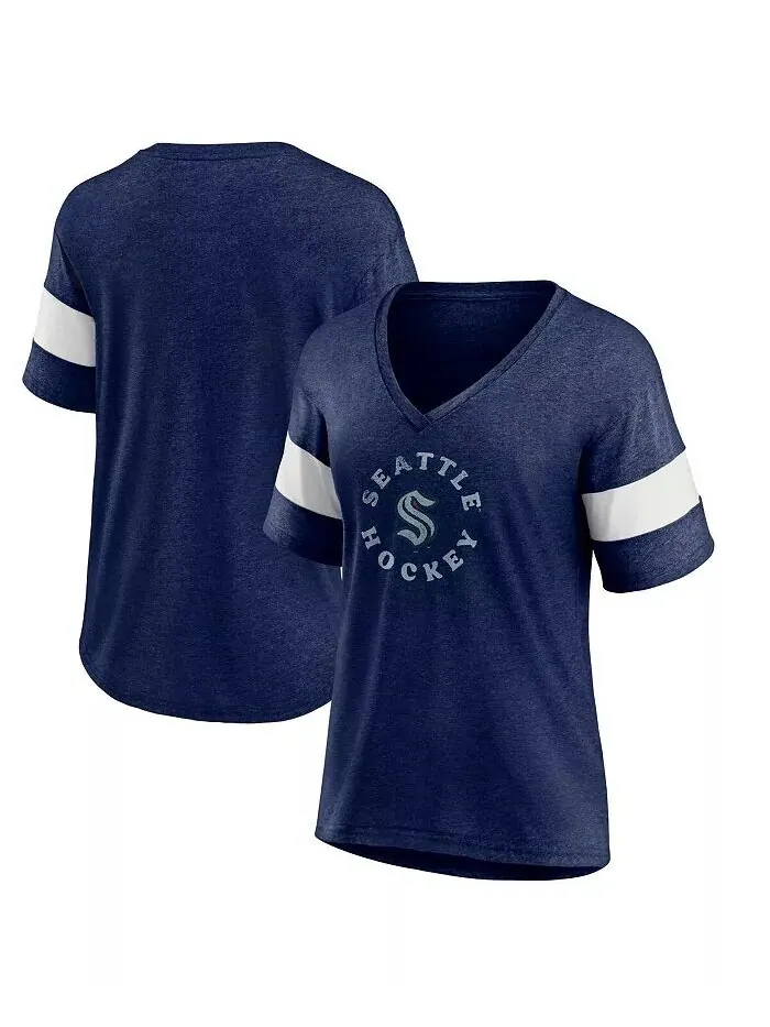 Женская футболка Heather Navy Seattle Kraken Special Edition 2.0 Ring The Alarm с v-образным — изображение 1 из 3