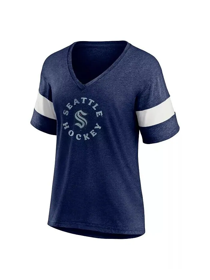 Женская футболка Heather Navy Seattle Kraken Special Edition 2.0 Ring The Alarm с v-образным — изображение 2 из 3