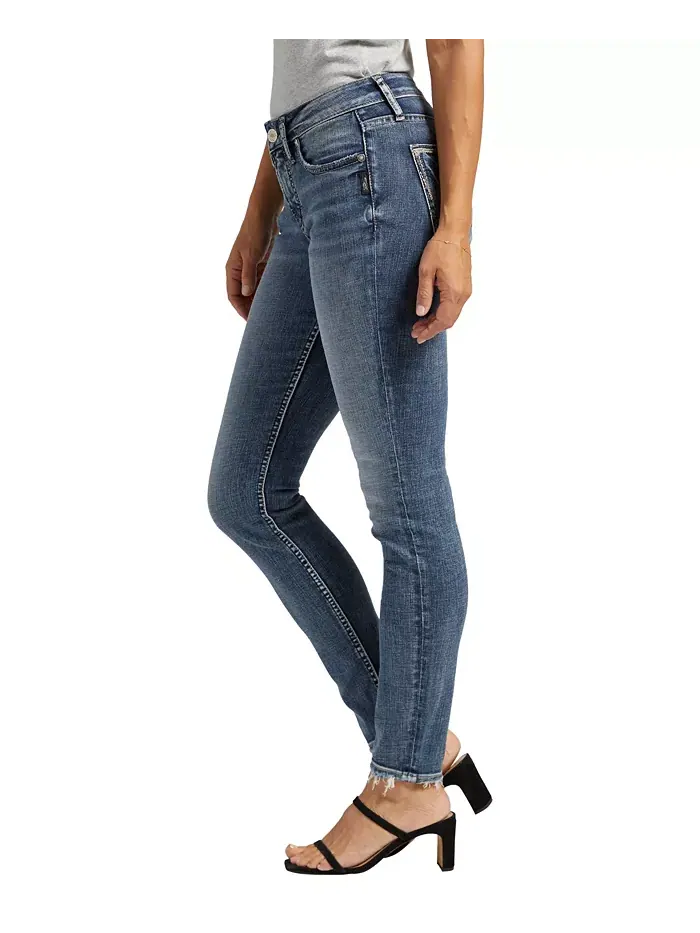 Женские джинсы Suki Mid Rise Curvy Fit Slim Skinny Silver Jeans Co. — изображение 3 из 4, синий