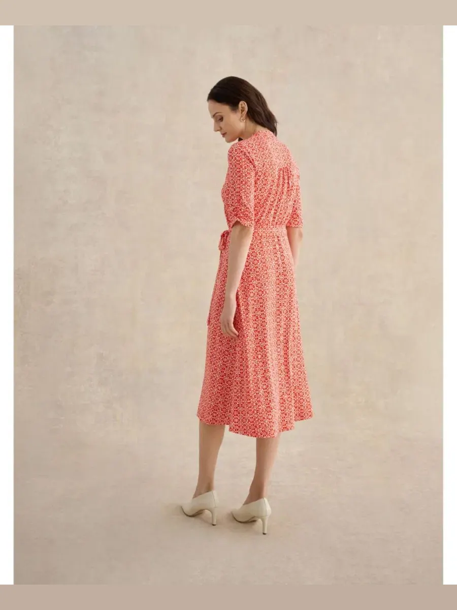 Женское трикотажное платье миди Cathy с рукавами 3/4 Hobbs London — изображение 5 из 8, красный