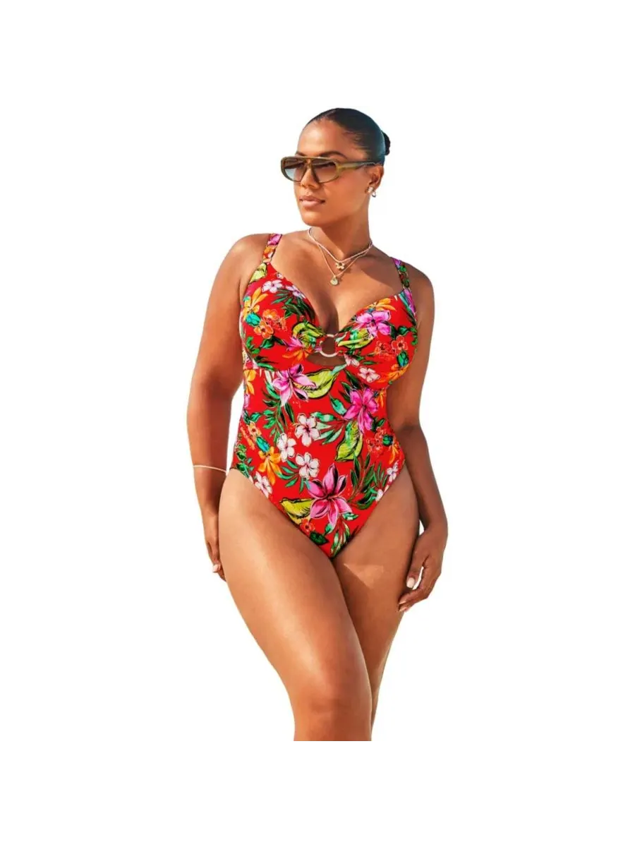 Женский слитный купальник с блестящим кольцом на косточках Swimsuits For All