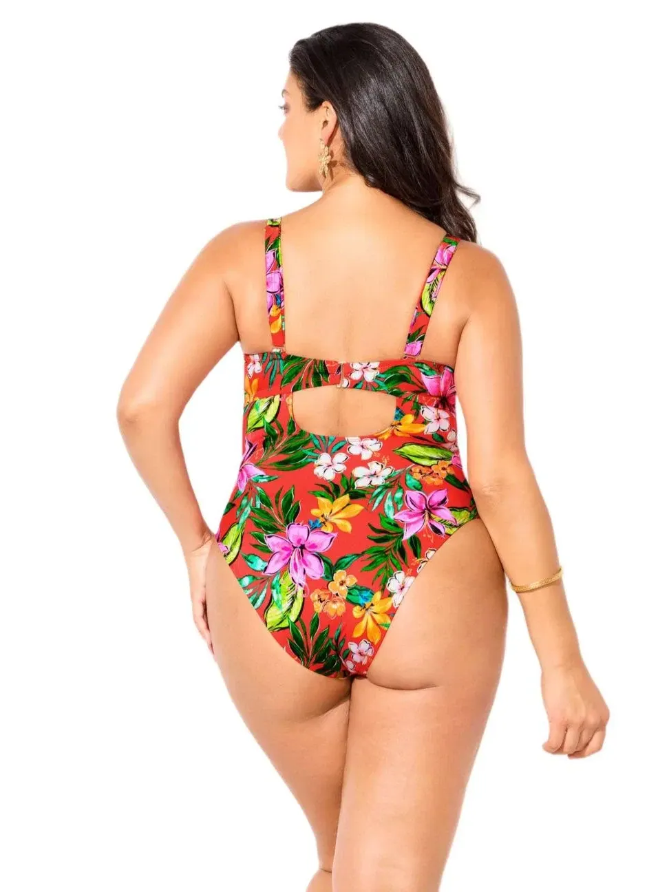 Женский слитный купальник с блестящим кольцом на косточках Swimsuits For All — изображение 2 из 3, красный