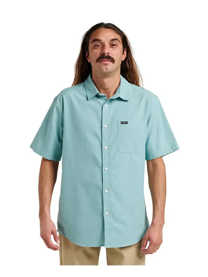 Мужская классическая рубашка с коротким рукавом Shoreline Quiksilver — изображение 1 из 5, бирюзовый