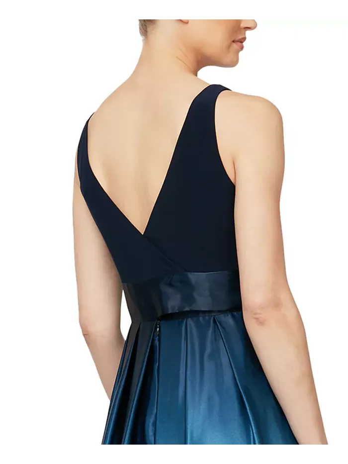 Платье с атласным бантом в технике омбре SL Fashions — изображение 4 из 6, темно-синий