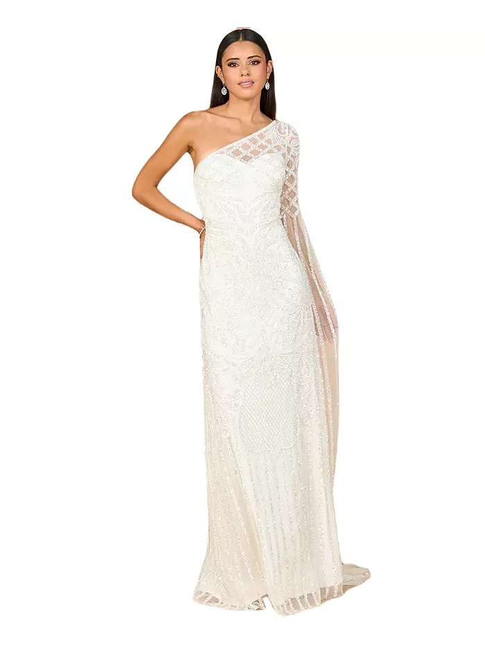 Женское платье с одним рукавом, расшитое бисером Lara
