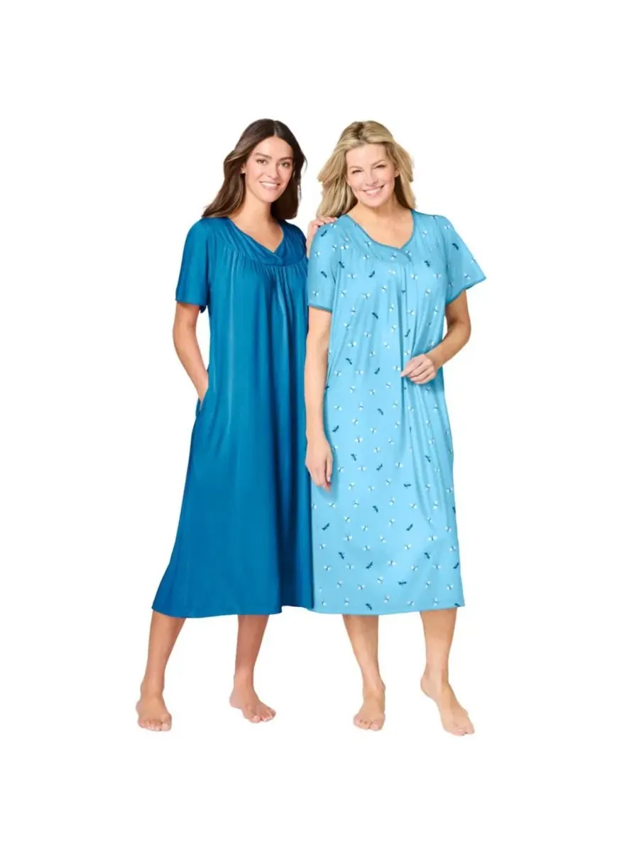 Ночная рубашка-биб с коротким рукавом, 2 шт, модель Plus Size Only Necessities, Only Necessities