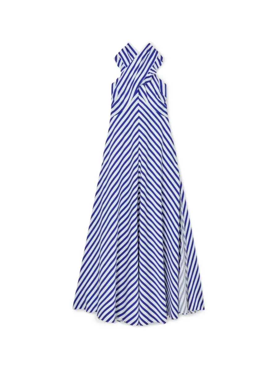Платье макси с запахом на шее с рюшами Luna Striped REISS — изображение 5 из 5, синий/слоновая кость