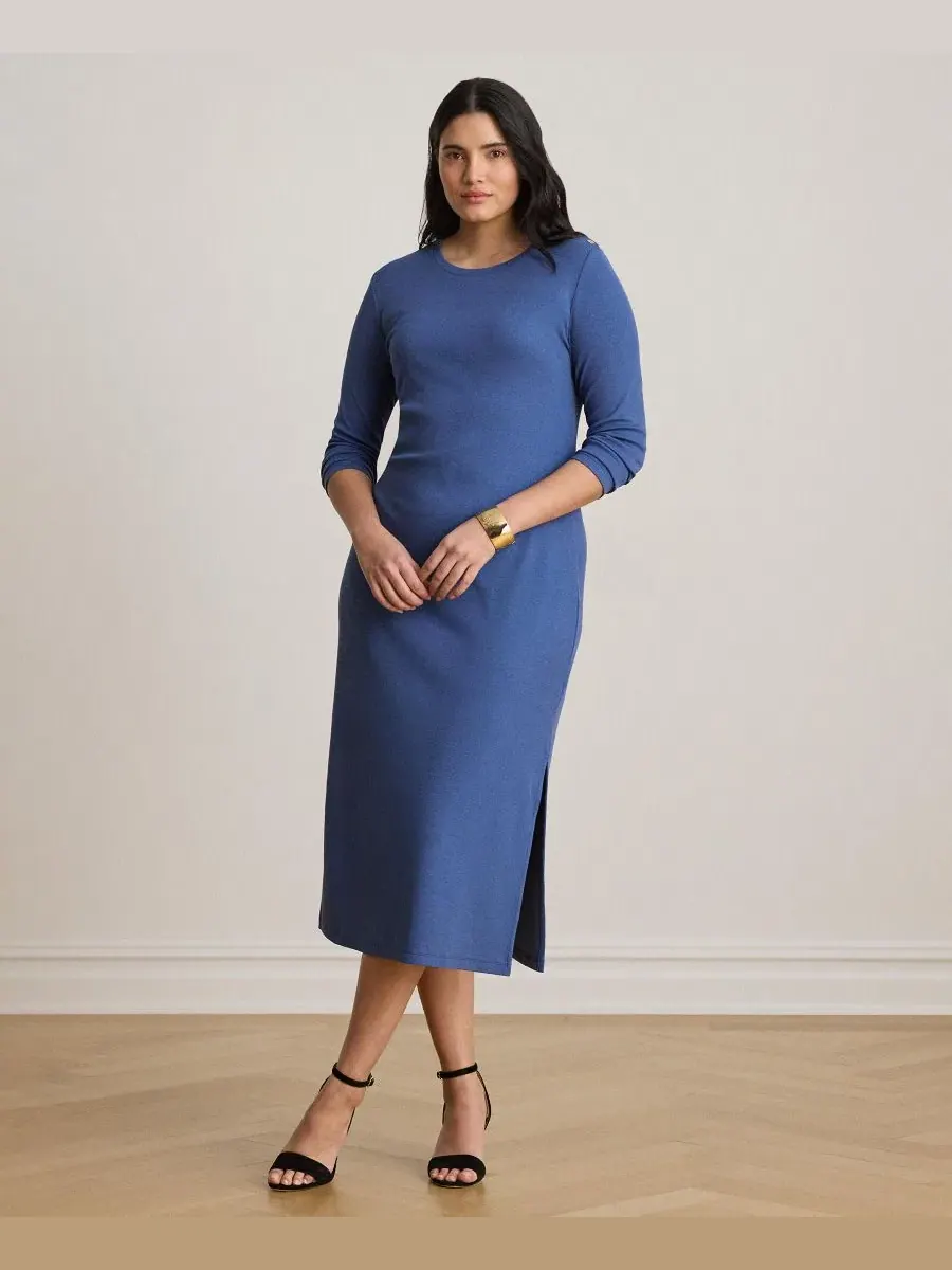 Платье миди с длинным рукавом Slim-Fit Crewneck Lauren Ralph Lauren — изображение 2 из 6, синий