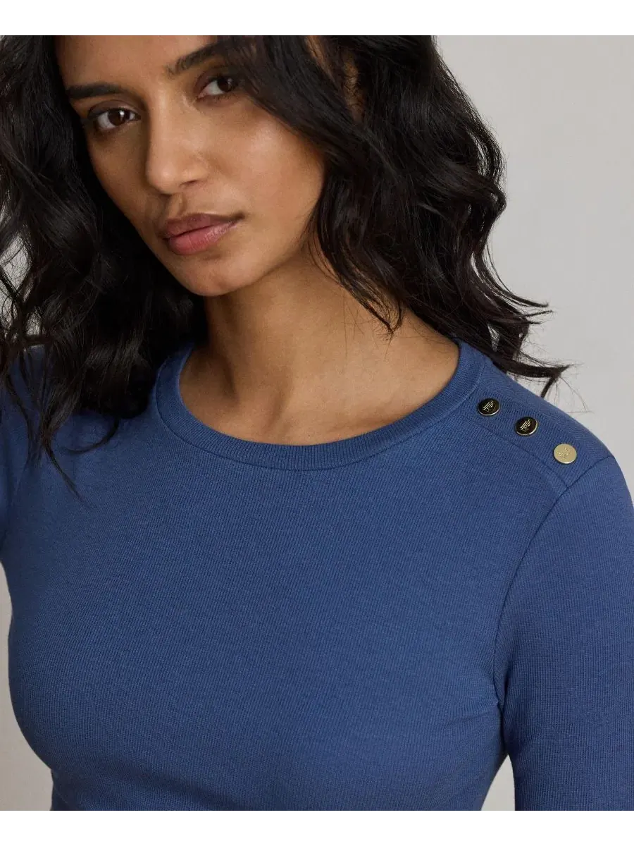 Платье миди с длинным рукавом Slim-Fit Crewneck Lauren Ralph Lauren — изображение 4 из 6, синий