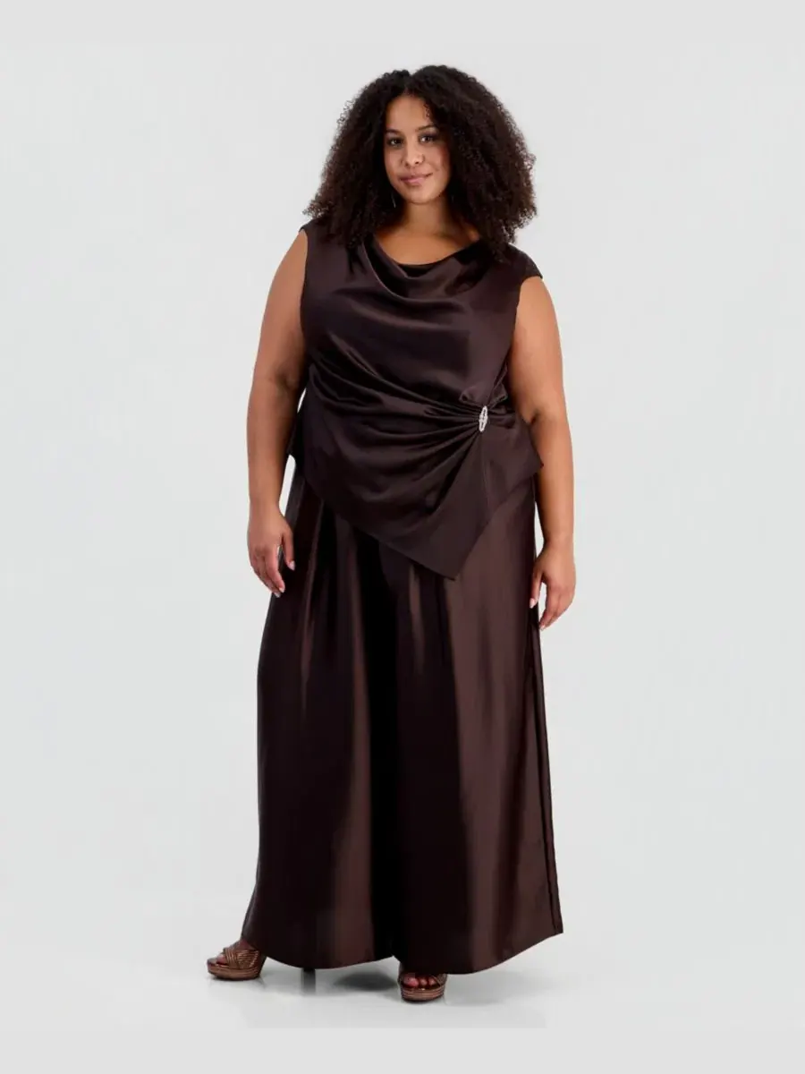 Брюки широкие плиссированные Plus Size Muse — изображение 1 из 4, коричневый