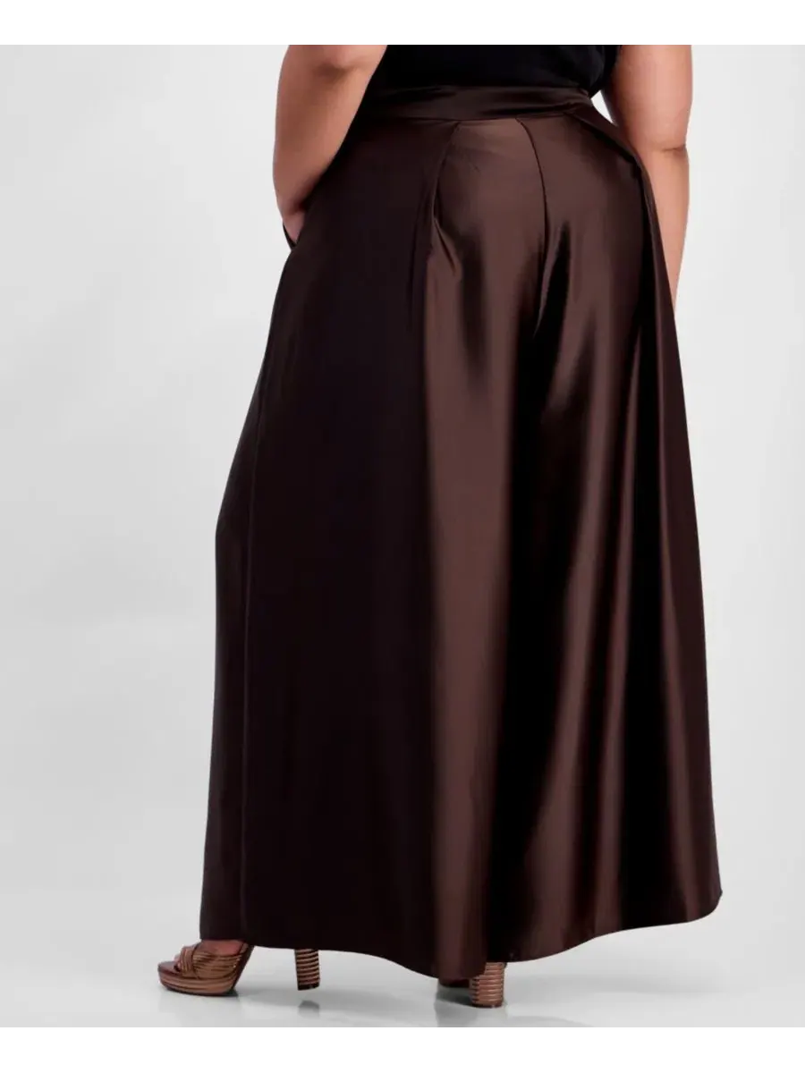 Брюки широкие плиссированные Plus Size Muse — изображение 3 из 4, коричневый