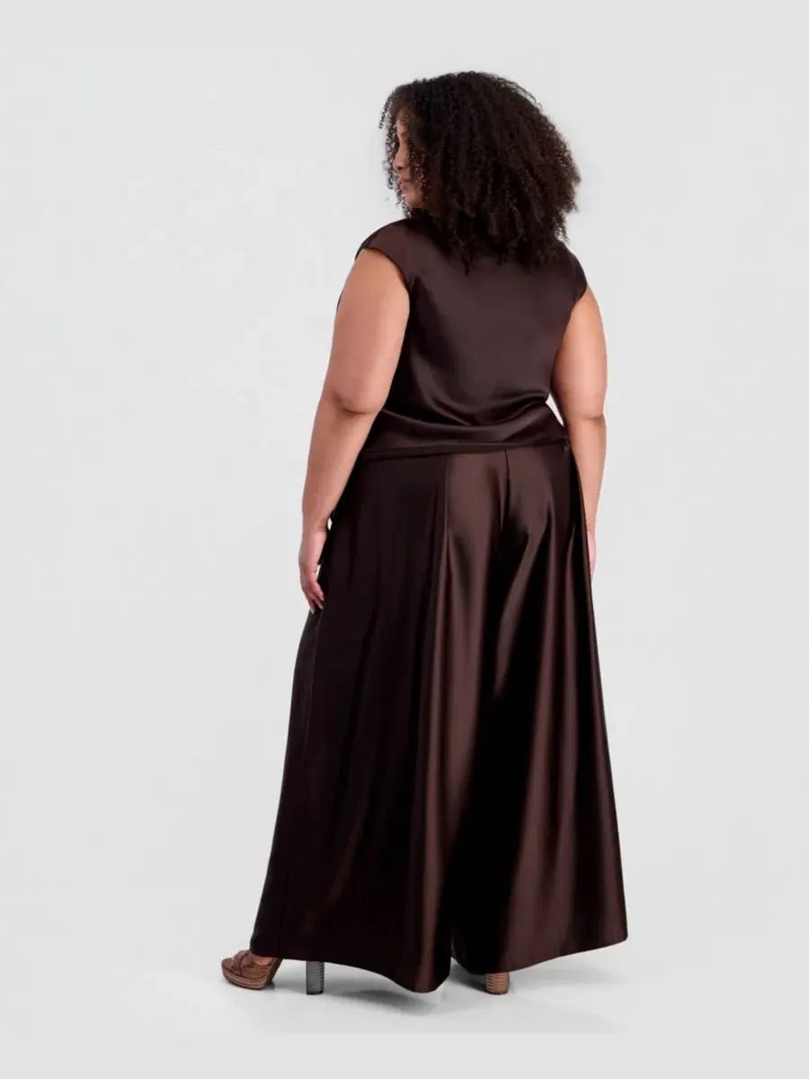 Брюки широкие плиссированные Plus Size Muse — изображение 4 из 4, коричневый
