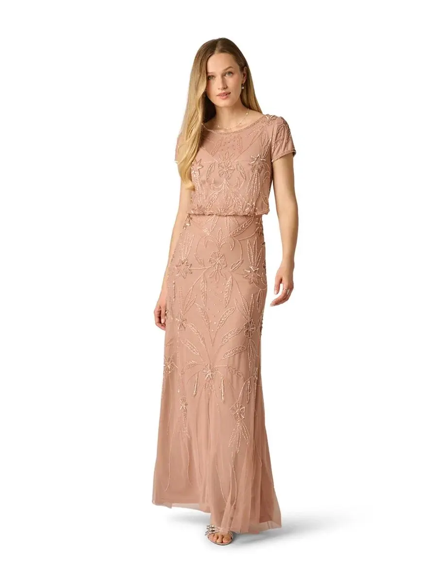 Бальное платье с бисером, с лодочкой, модель Beaded Blouson Boat Neck Gown Adrianna Papell — изображение 1 из 4