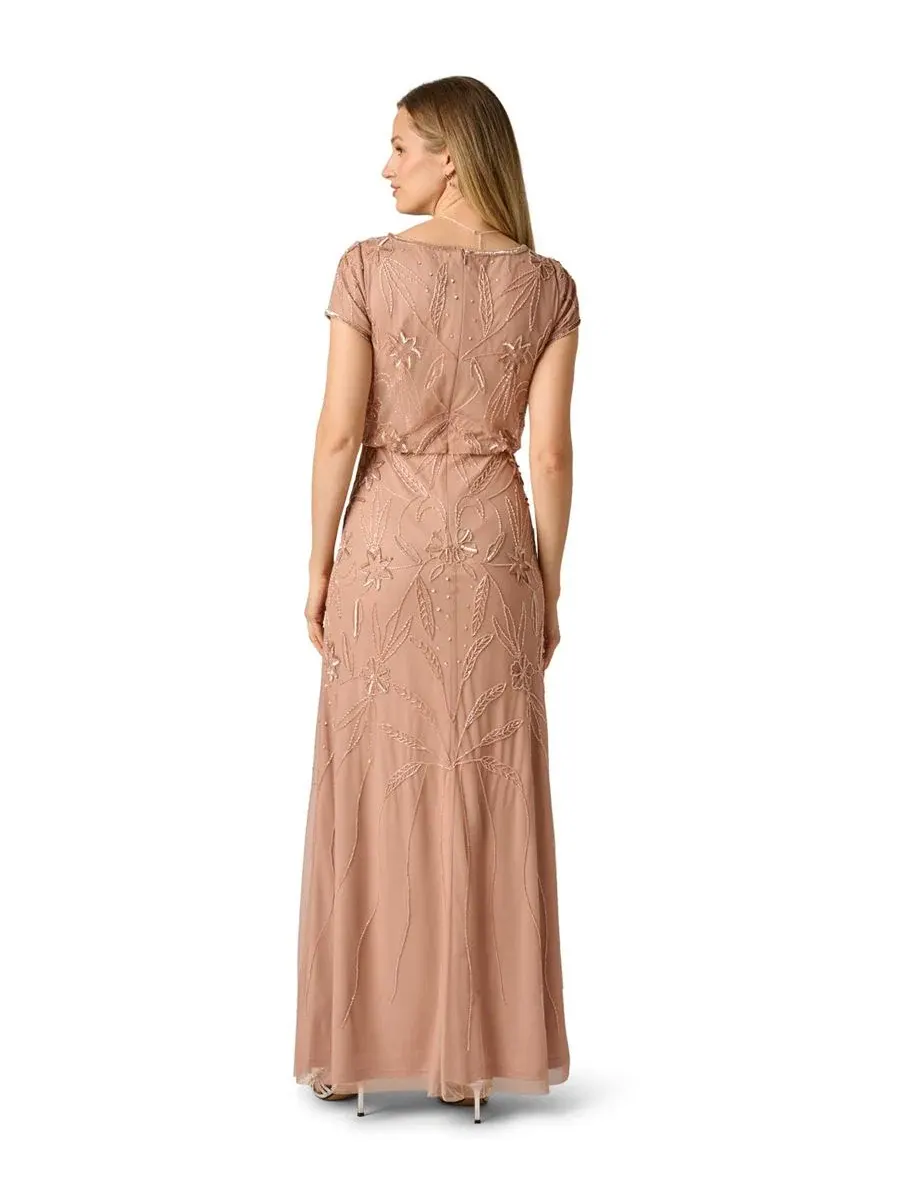 Бальное платье с бисером, с лодочкой, модель Beaded Blouson Boat Neck Gown Adrianna Papell — изображение 3 из 4