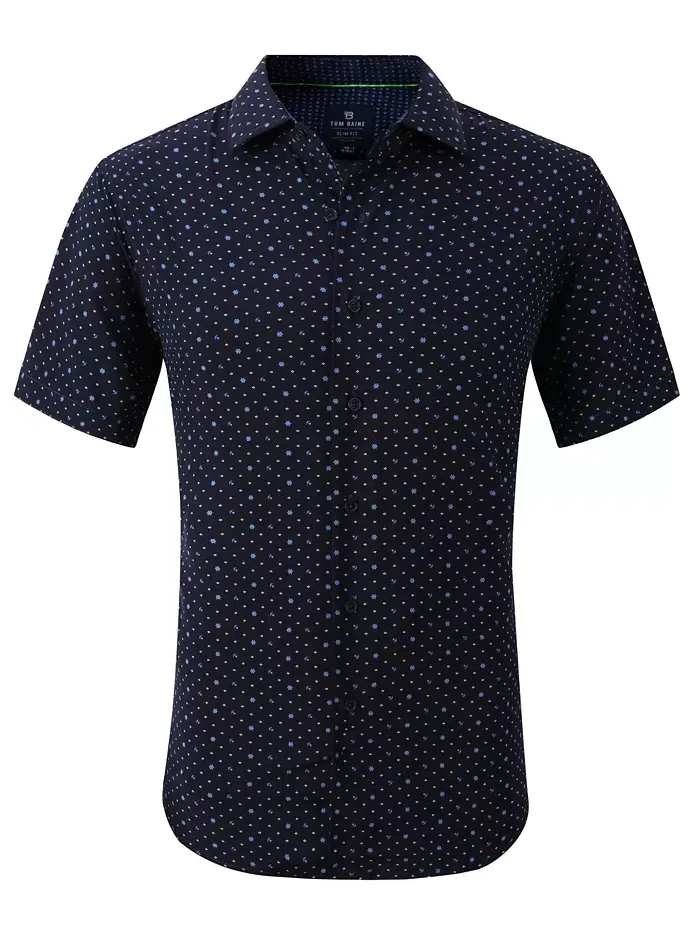 Мужская облегающая рубашка с коротким рукавом Performance Button Down Tom Baine — изображение 1 из 6, темно-синий