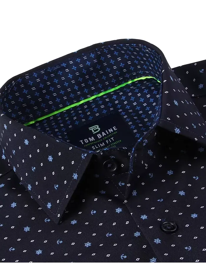 Мужская облегающая рубашка с коротким рукавом Performance Button Down Tom Baine — изображение 2 из 6, темно-синий