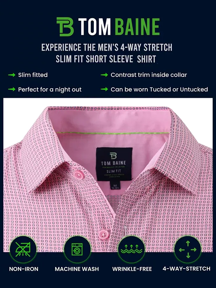 Мужская облегающая рубашка с коротким рукавом Performance Button Down Tom Baine — изображение 3 из 6, темно-синий