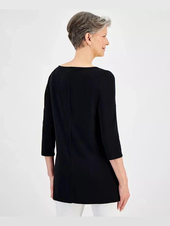 Женский топ с лодочкой и рукавом 3/4 JM Collection — изображение 2 из 3, глубокий черный