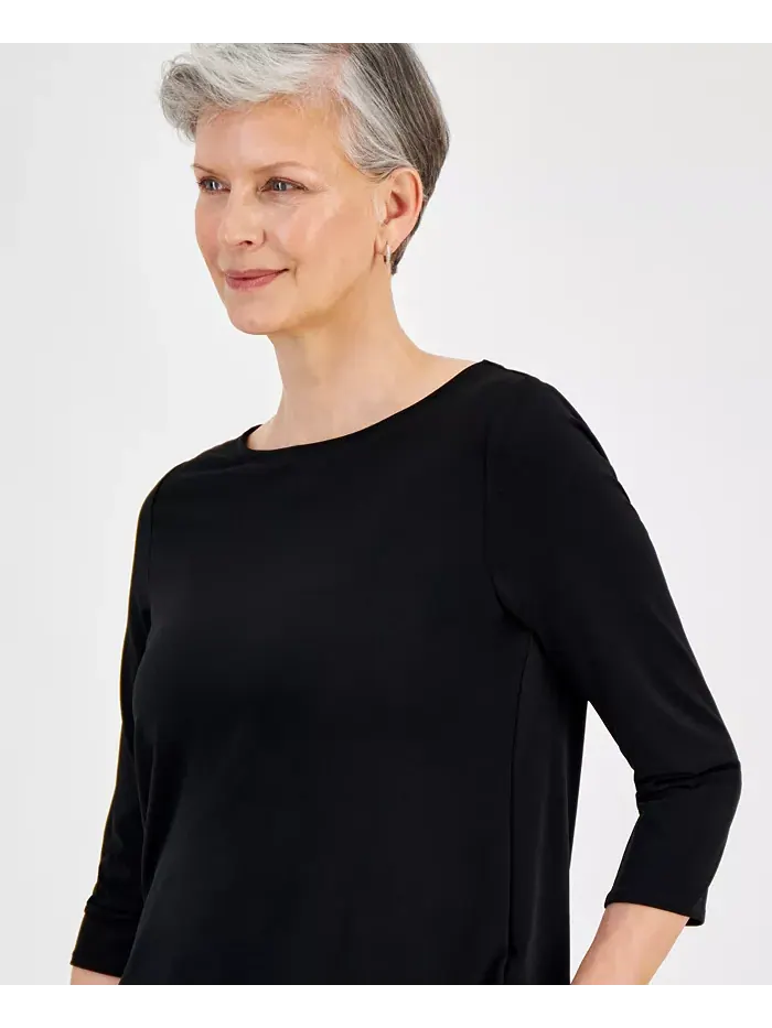 Женский топ с лодочкой и рукавом 3/4 JM Collection — изображение 3 из 3, глубокий черный