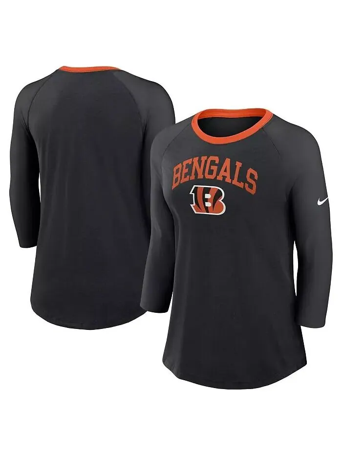 Женская черная футболка Cincinnati Bengals реглан с рукавом 3/4 Nike — изображение 1 из 3, черный