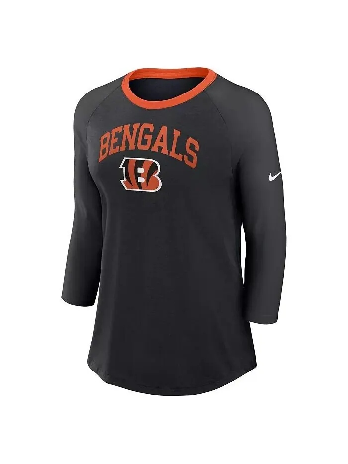Женская черная футболка Cincinnati Bengals реглан с рукавом 3/4 Nike — изображение 3 из 3, черный