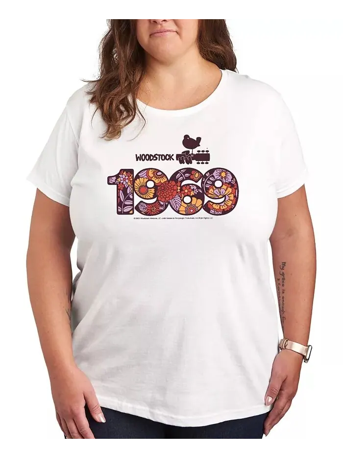 Футболка-пуловер с принтом Woodstock 1969 больших размеров Hybrid Apparel — изображение 1 из 3, белый