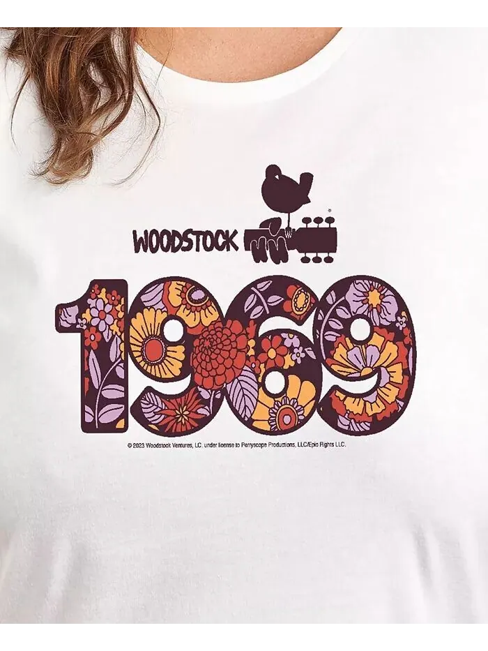 Футболка-пуловер с принтом Woodstock 1969 больших размеров Hybrid Apparel — изображение 2 из 3, белый