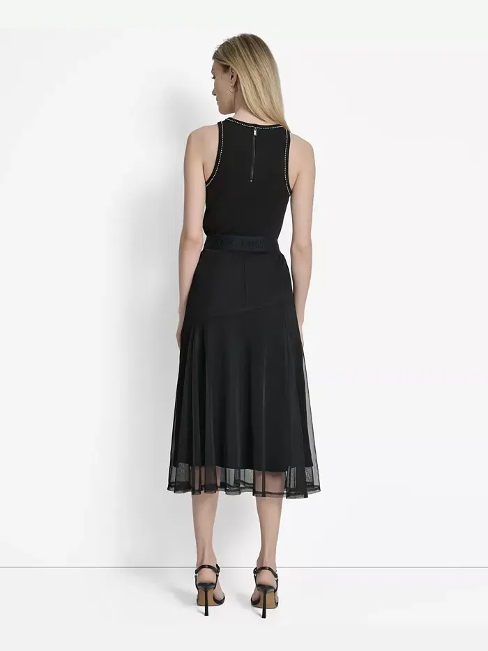 Женская многослойная сетчатая юбка миди с логотипом на ленте DKNY — изображение 4 из 4, черный
