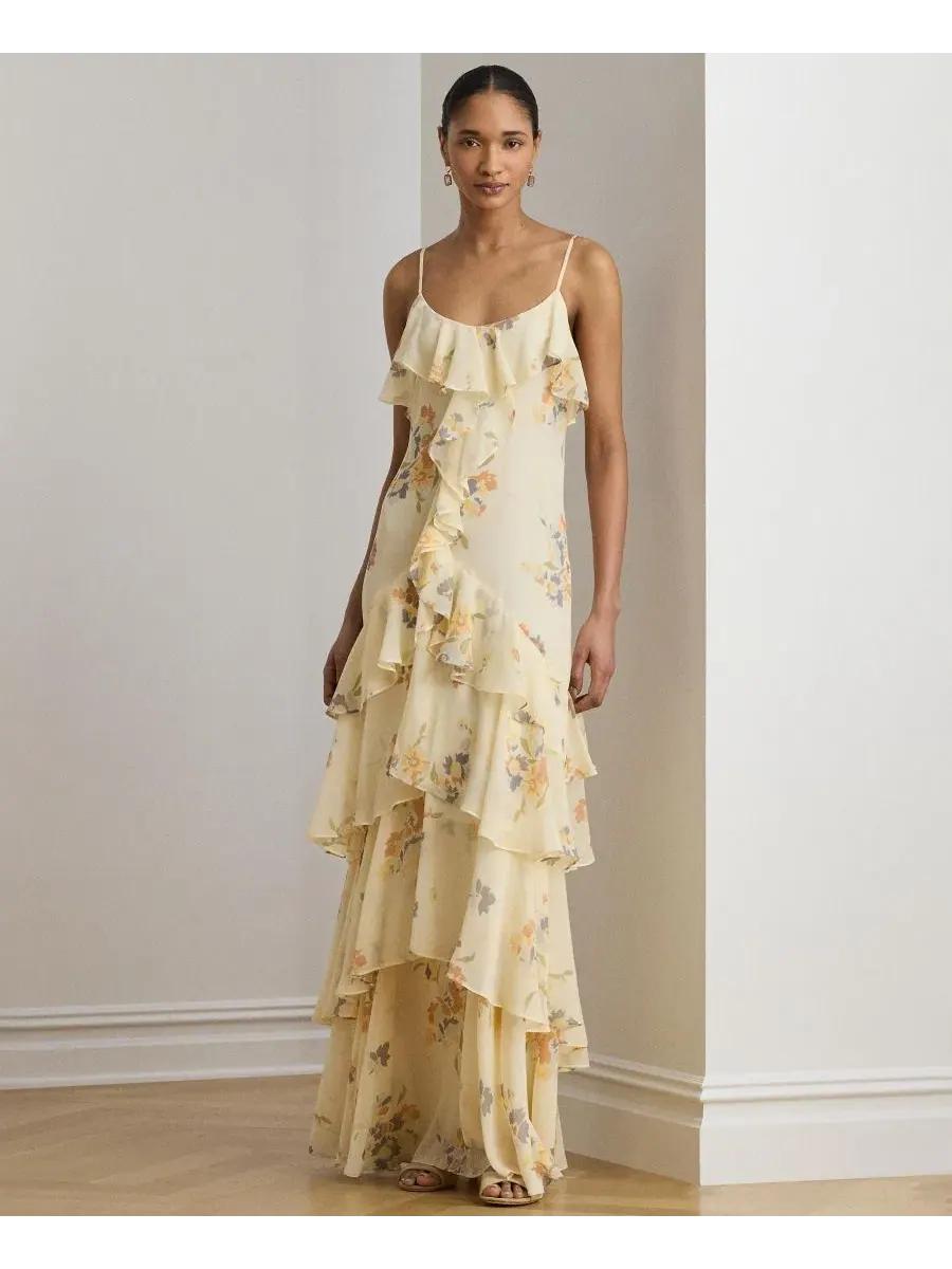 Платье из жоржета с цветочным узором и оборками Lauren Ralph Lauren