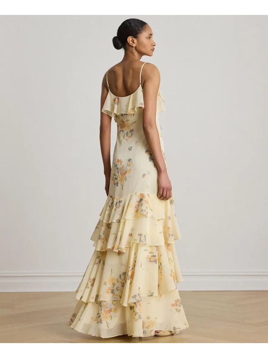 Платье из жоржета с цветочным узором и оборками Lauren Ralph Lauren — изображение 4 из 5, кремовый мульти