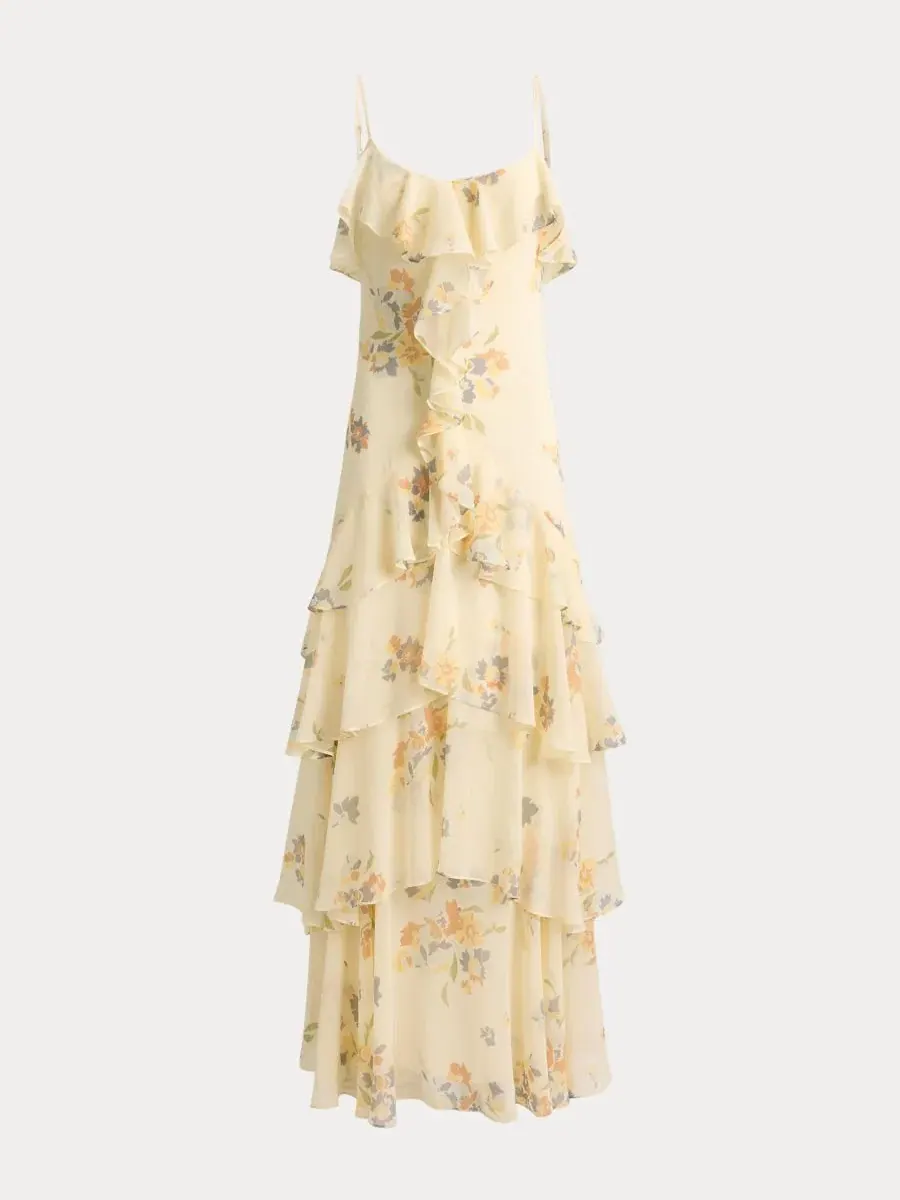 Платье из жоржета с цветочным узором и оборками Lauren Ralph Lauren — изображение 5 из 5, кремовый мульти