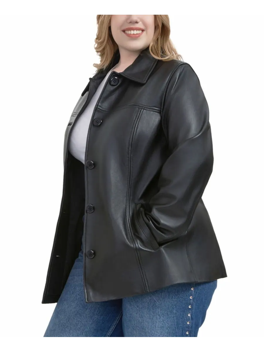 Пальто Evie Leather Car Coat больших размеров BGSD — изображение 2 из 6, черный