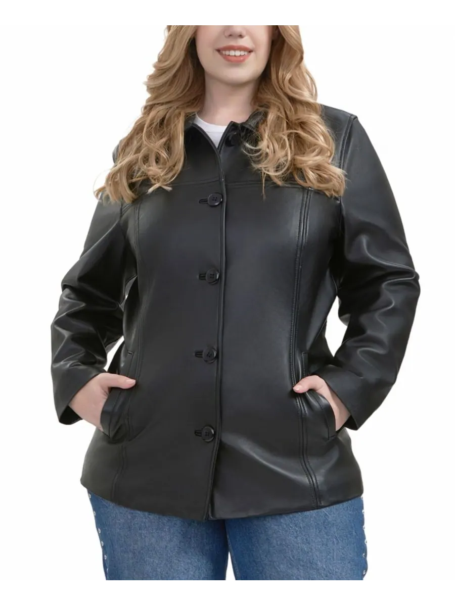 Пальто Evie Leather Car Coat больших размеров BGSD — изображение 3 из 6, черный