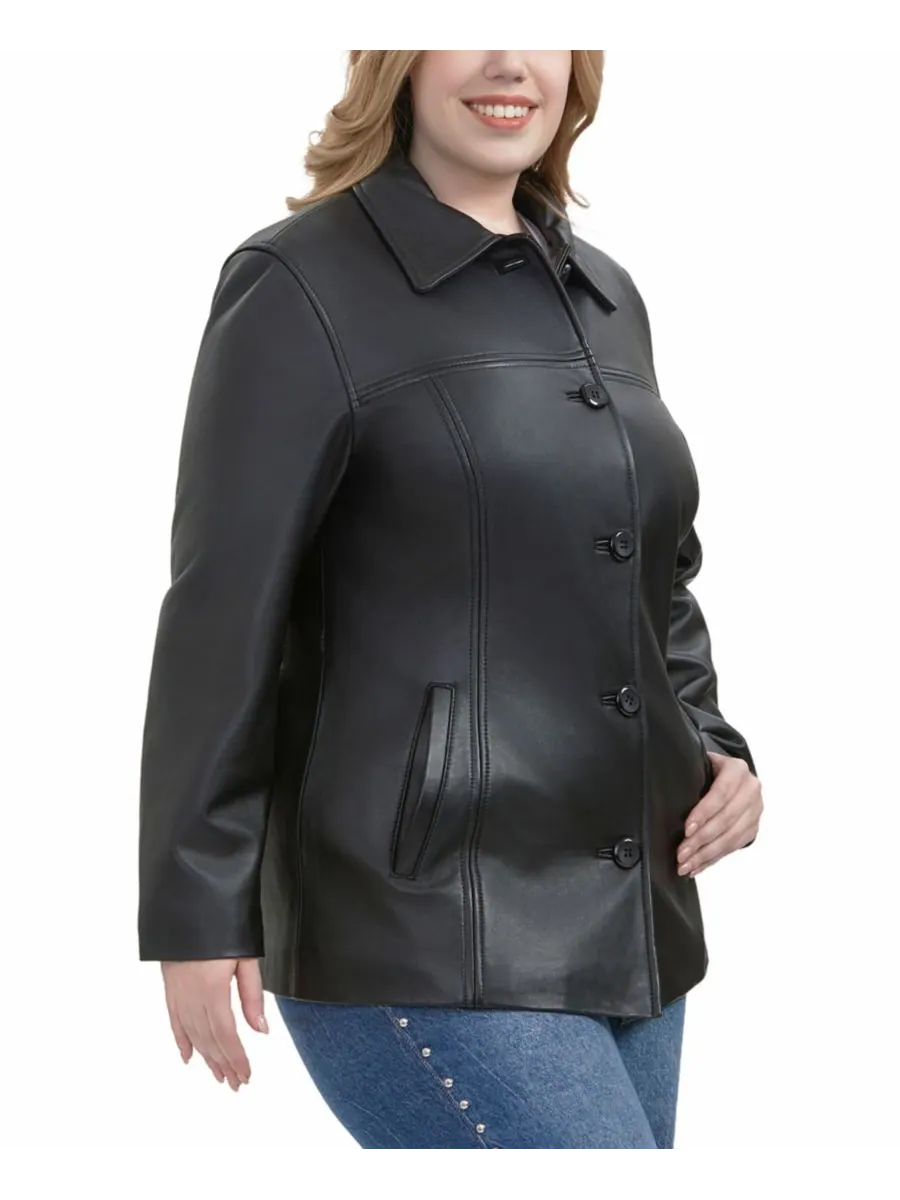 Пальто Evie Leather Car Coat больших размеров BGSD — изображение 4 из 6, черный