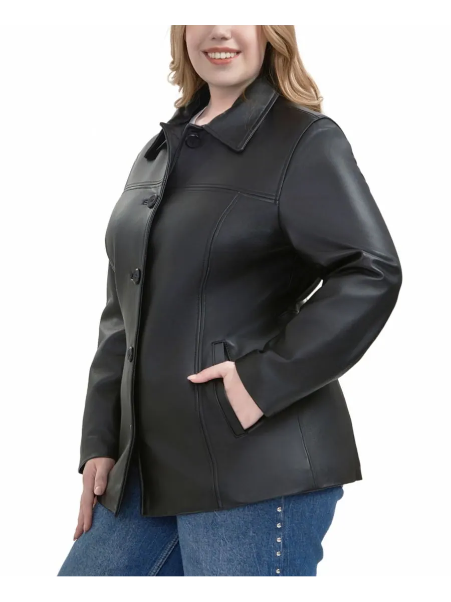 Пальто Evie Leather Car Coat больших размеров BGSD — изображение 5 из 6, черный