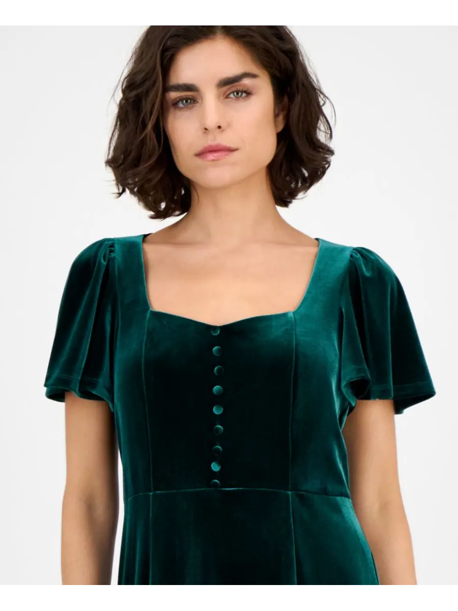 Женское бархатное платье миди с вырезом сердечко и пышными рукавами Anne Klein — изображение 5 из 5, полуночный