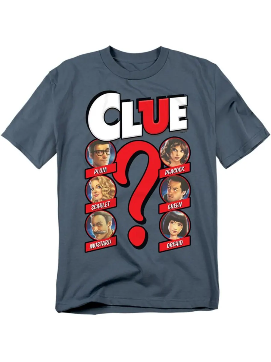 Мужская футболка с современным логотипом и персонажами игры Clue Hasbro+ — изображение 1 из 3, серый