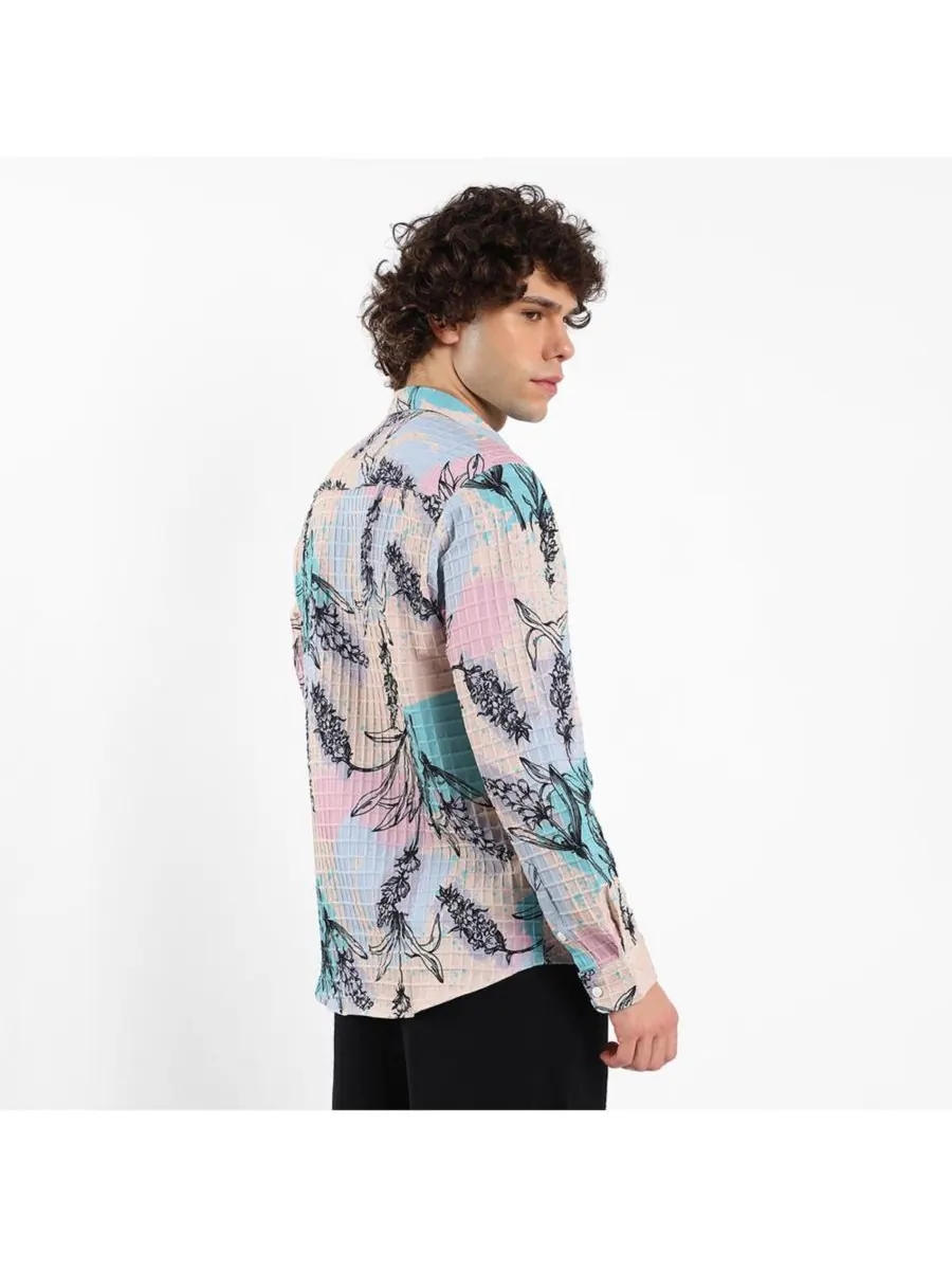 Мужская рубашка Sprig-Waffle Campus Sutra — изображение 6 из 7, розовый