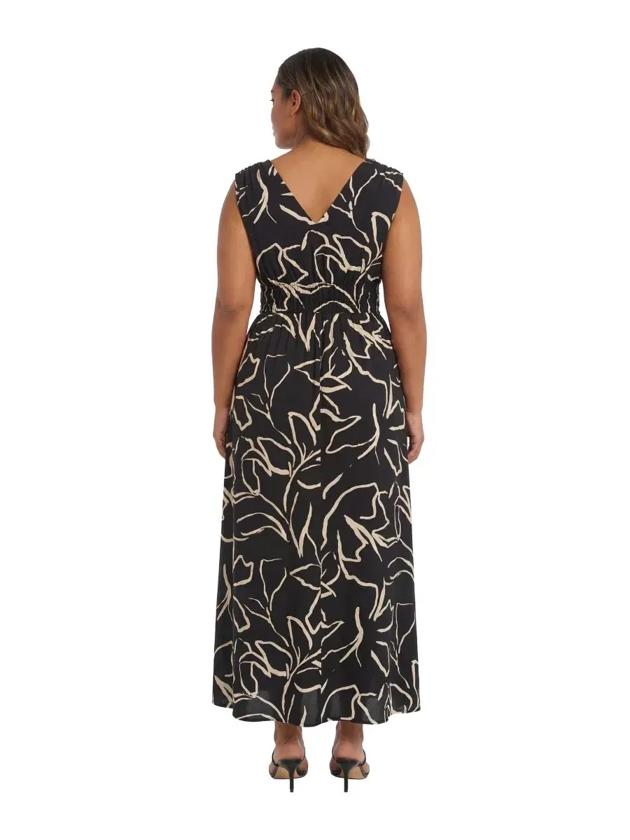Платье-трапеция с принтом, на запах, без рукавов, Plus Size Smocked Waist Printed Dress London Times — изображение 3 из 3