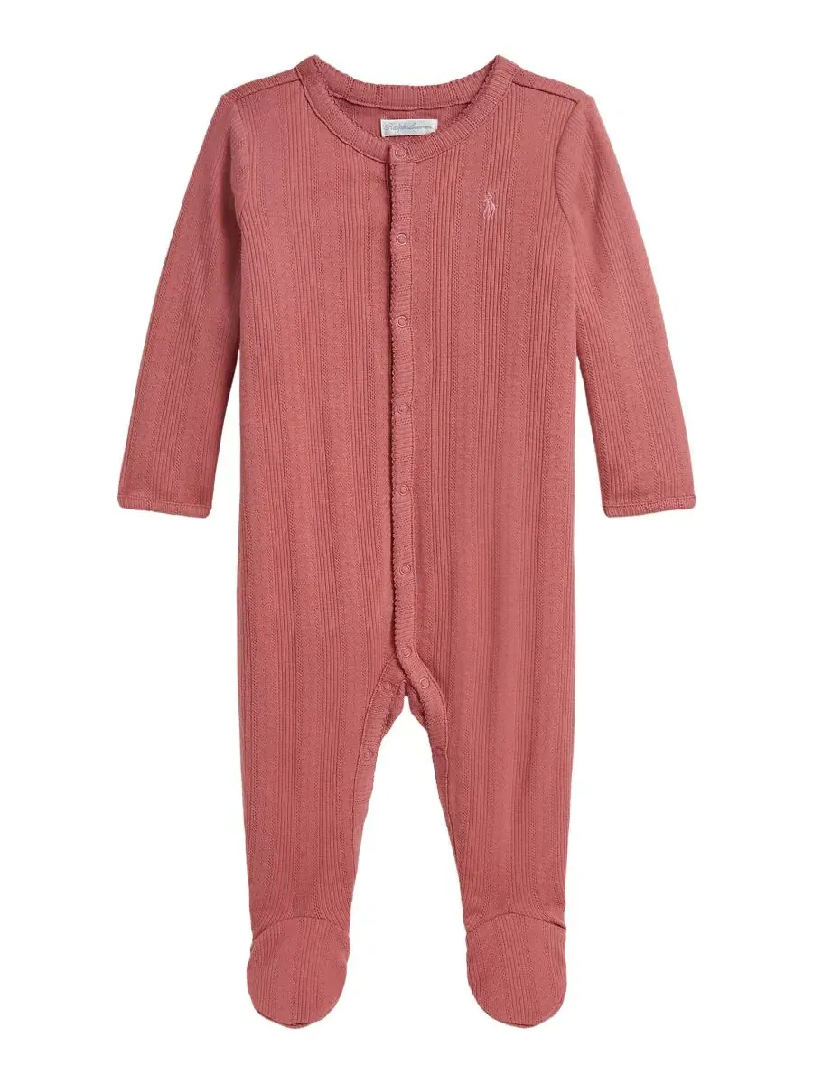 Детский комбинезон-слип с пико-отделкой Pointelle Cotton Polo Ralph Lauren — изображение 1 из 4, розовый