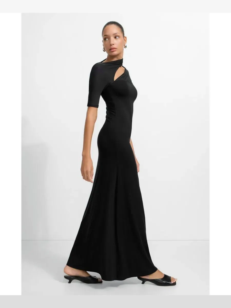 Платье-миди Zola Cutout-Shoulder Jersey с боковым разрезом Marcella — изображение 2 из 9, черный