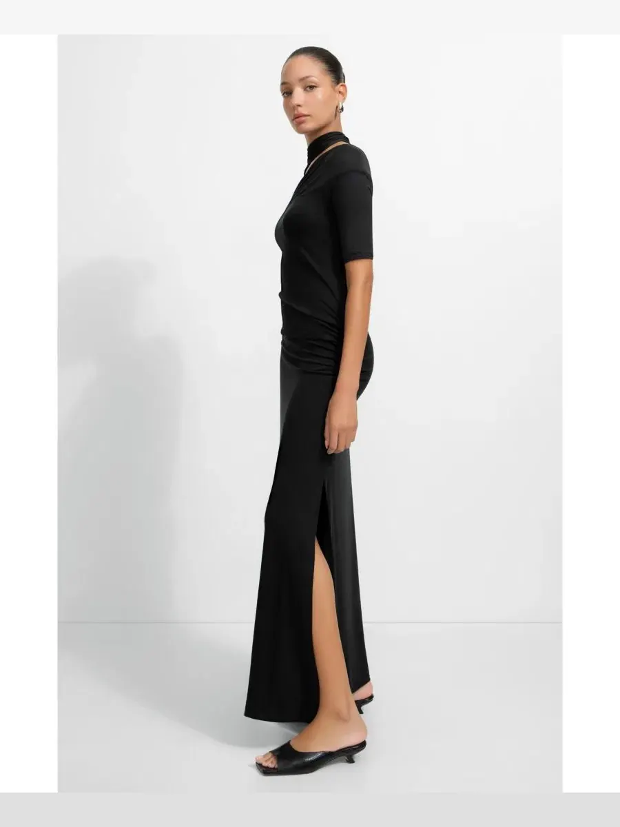 Платье-миди Zola Cutout-Shoulder Jersey с боковым разрезом Marcella — изображение 3 из 9, черный