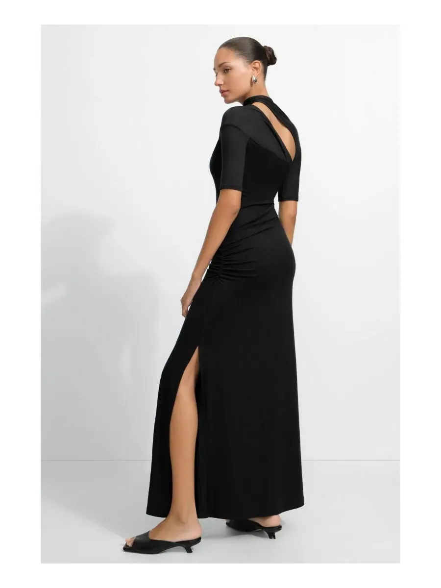 Платье-миди Zola Cutout-Shoulder Jersey с боковым разрезом Marcella — изображение 4 из 9, черный